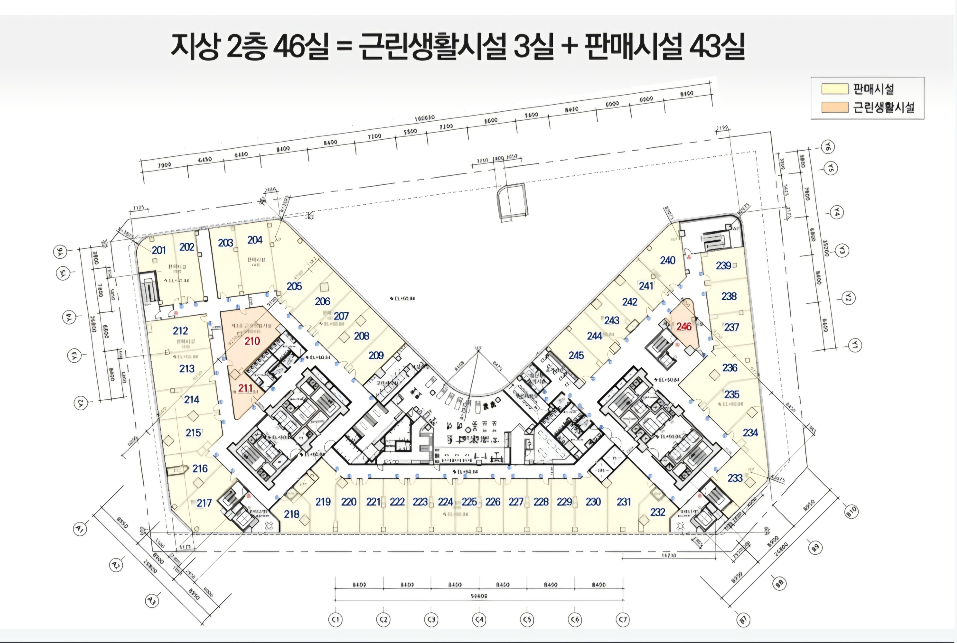 서초 루미니 바이 롯데캐슬 지상 2층 상가 배치도 - 46실 구성