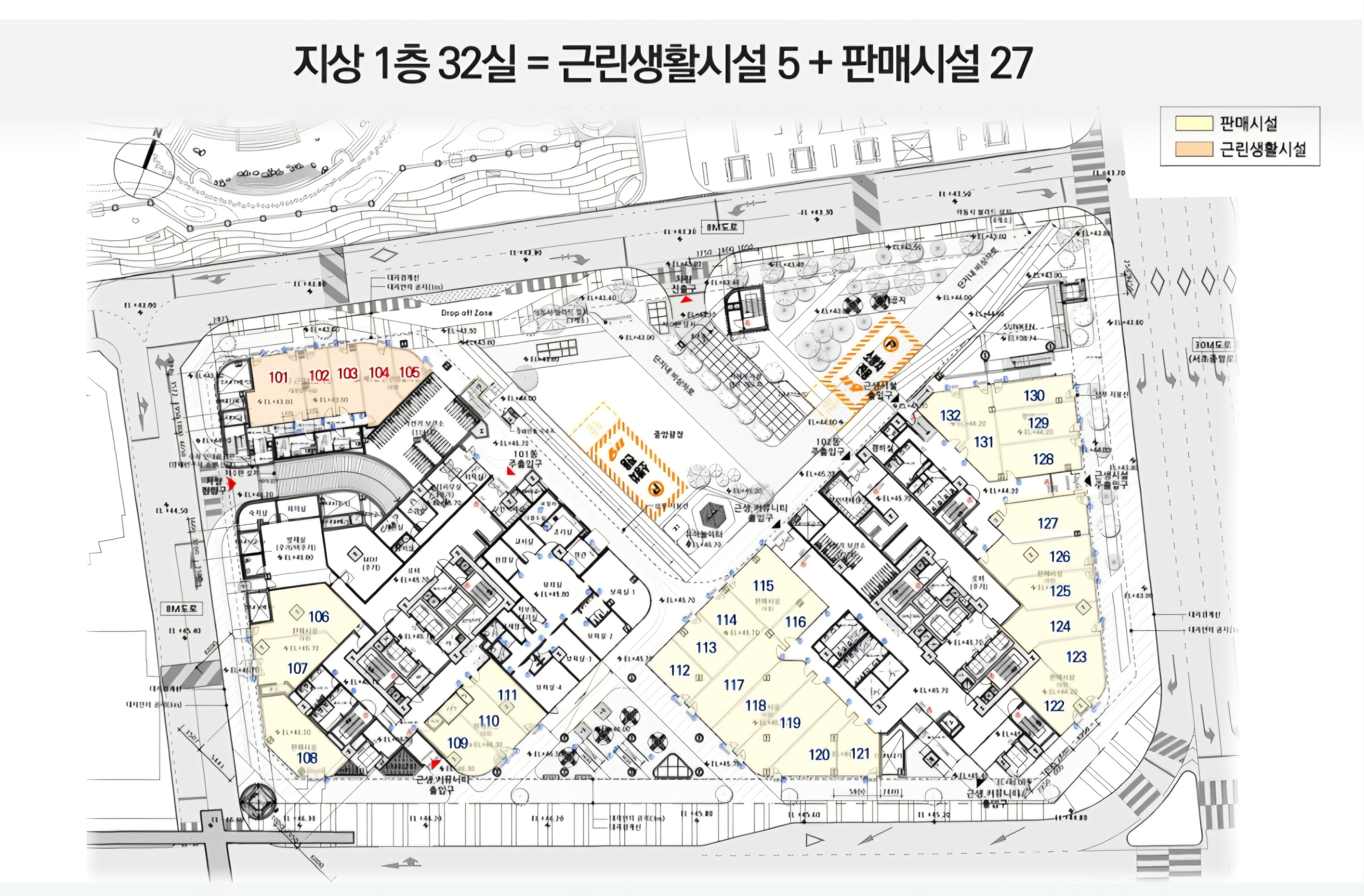 서초 루미니 바이 롯데캐슬 지상 1층 상가 배치도 - 32실 구성, 대로변 노출