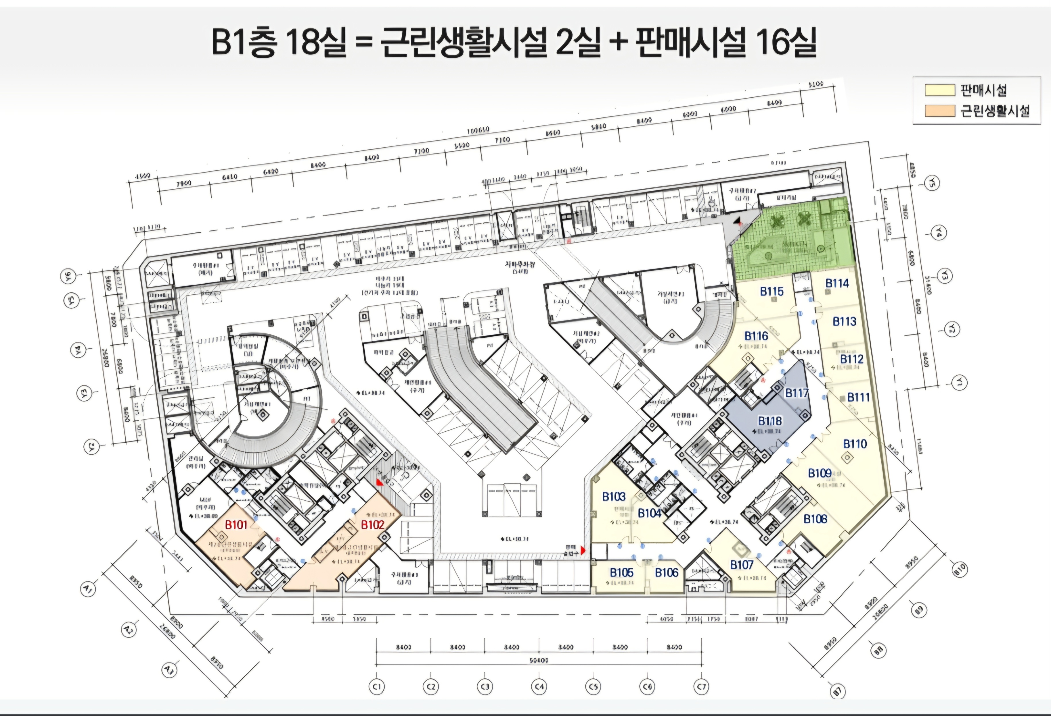 서초 루미니 바이 롯데캐슬 지하 1층 상가 배치도 - 18실 구성